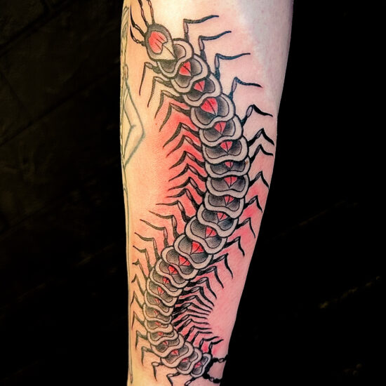 American traditional centipede tattoo