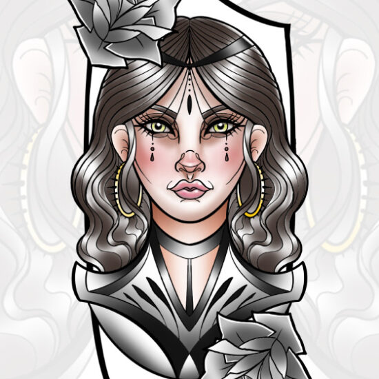 Neo Trad Lady Head Tattoo Design Available